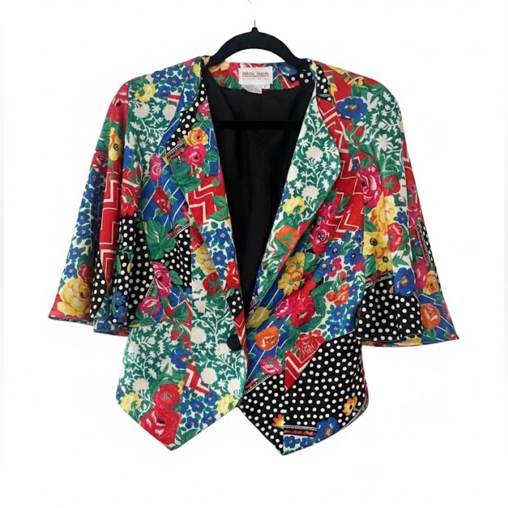Simon Chang Cape Blazer Jacket Floral Polka Dots vintage size 8